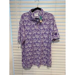 Bermuda Sands Purple Floral Performance Golf Polo Shirt Large New Walking Stick